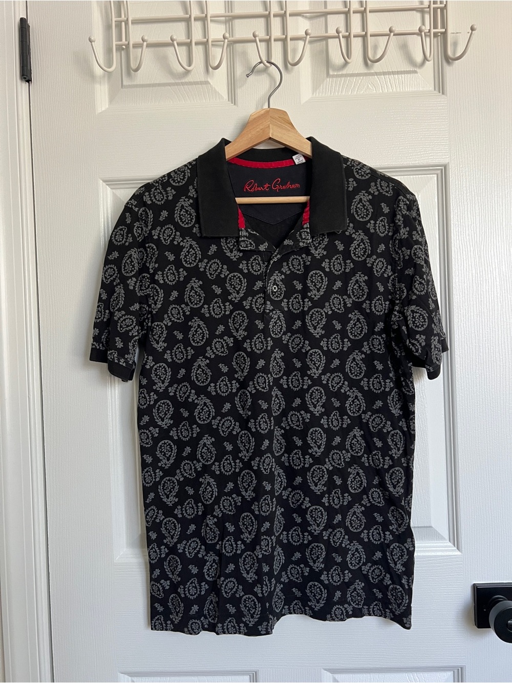 Robert Graham Black Polo with Gray Paisley Print